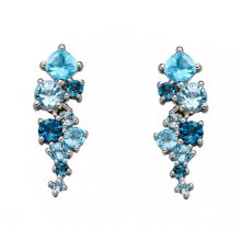  Three Shade Blue Topaz White Gold Earrings